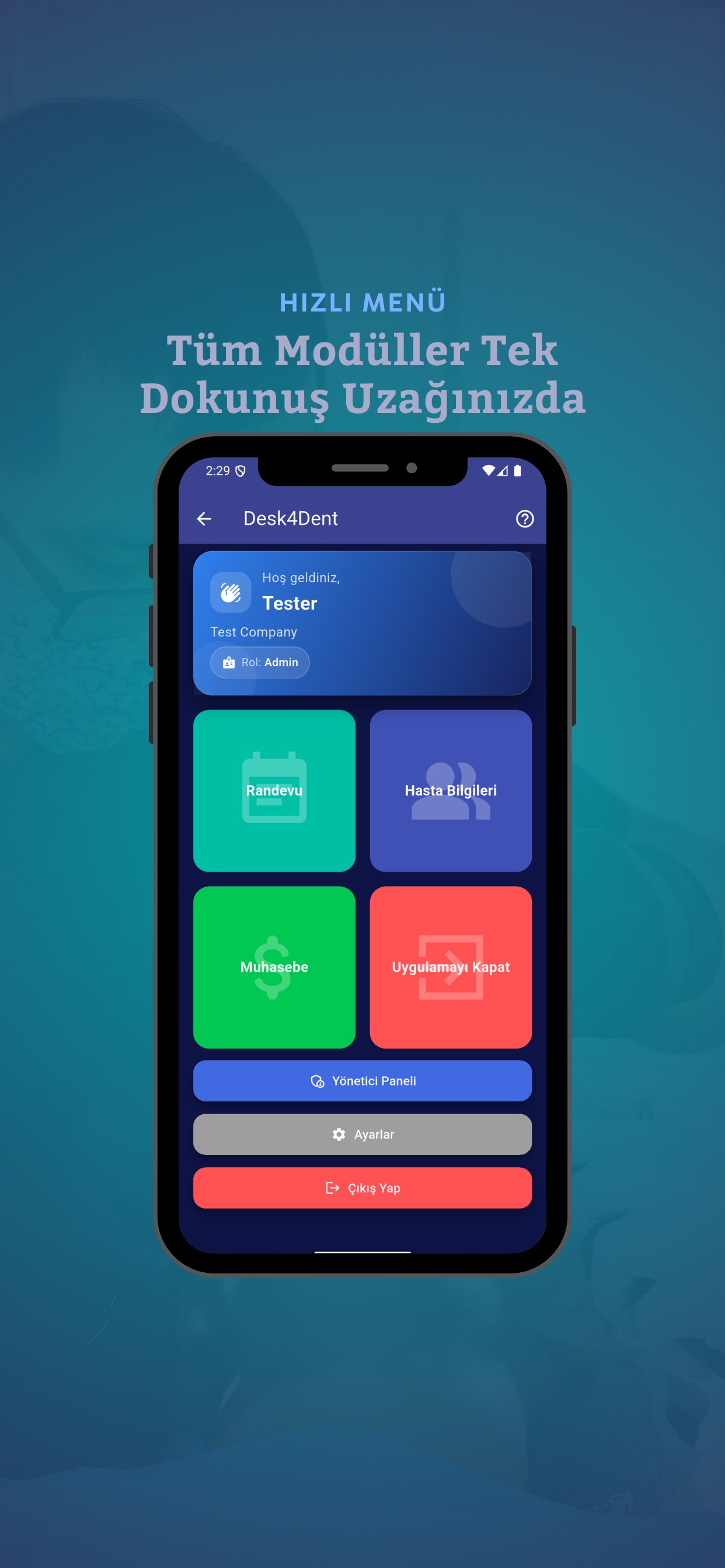 Desk4Dent App Store screenshot showing a public clinic operations view.